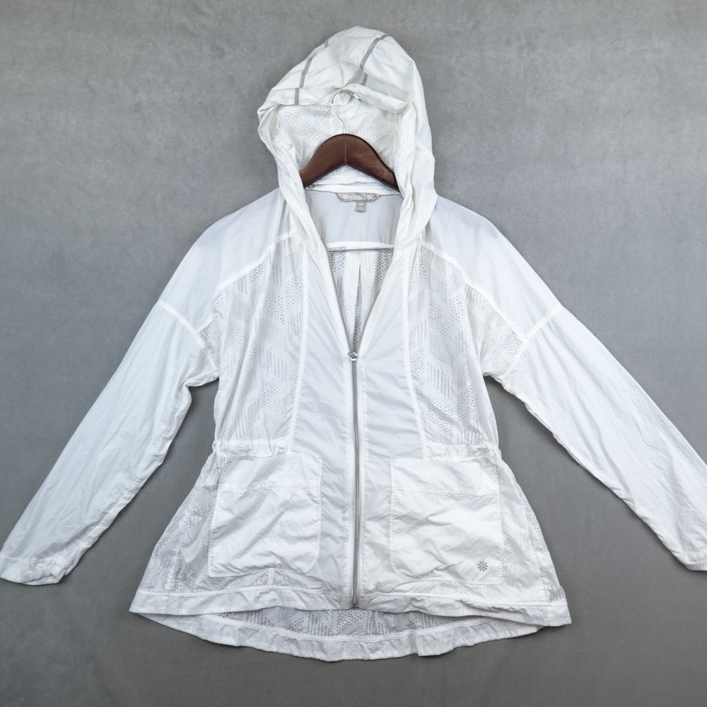 Athleta Passport Jacket Womens White Full Zip Packable Mesh Hooded Size XSP